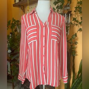EXPRESS Portofino button down shirt/blouse, salmon/white stripe, S
